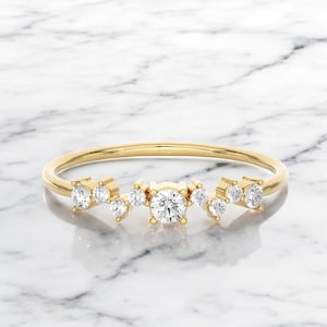 14k Solid Gold Diamond Cluster Ring, Dainty Diamond Cluster Ring, Diamond Ring for Her, Stackable Cluster Diamond Ring, Gift for Her