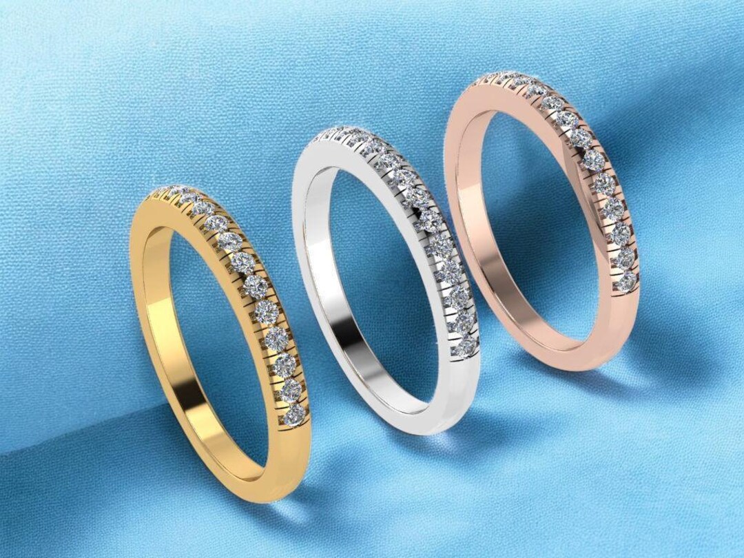 14k, 18k Solid Gold Diamond Wedding Band, Half Eternity Diamond Wedding ...