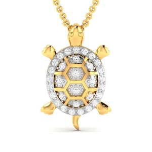 Collier tortue en or massif 14 carats avec diamants, collier tortue avec diamants, collier tortue diamant 0,15 carat pour elle, cadeau pour elle