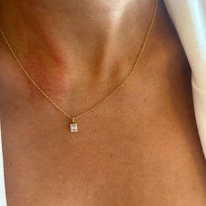 Diamond 0.16 CTW Baguette Cut Necklace for Her in 14k/18k Solid Gold, Square Genuine Diamond Pendant Necklace, 14k White, Yellow, Rose Gold