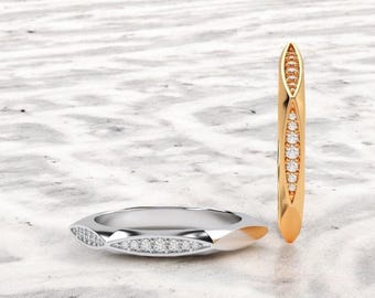Geometrisch ontwerp diamanten trouwring voor haar trouwring stapelen diamanten band uniseks geometrische ring trouwring stapelbare gouden ring