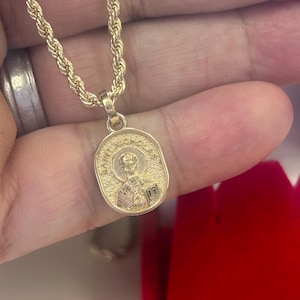 14k Solid Gold Saint Nicholas Double Sided Charm Pendant, Saint Nicholas Gold Pendant, Saint Nicholas Protect us Pendant St. Michael Pendant
