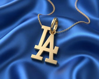 10K 14K 18K Solid Gold LA Charm Los Angeles Initial Pendant Jewelry