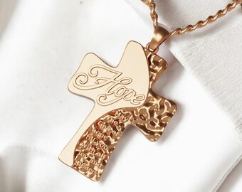 14k / 18k Solid Gold Hope Pendant, Gold Joy and Peace Pendant, 6.80 Grams 14k Gold Hope Theme Pendant, Hope Pendant for Her, Gift for Her