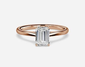 1CTW IGI Certified Emerald Cut Diamond Solitaire Ring, Solid Gold Emerald Cut Diamond Wedding Ring, 18K Solid Gold Emerald Cut Diamond Ring