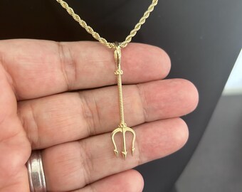 14k Solid Gold Trident Pendant, Unique Design Trident Pendant, Trident Pendant for Her, Gift for Her