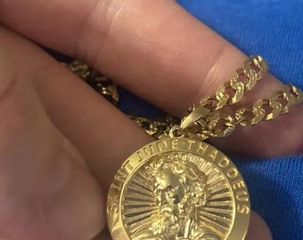 18k Solid Gold Saint Jude Thaddeus Pendant, St Jude Thaddeus Pray For Us Pendant, Gold St Jude Thaddeus Pendant, Unisex St. Thaddeus Pendant