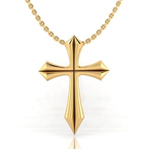 14k Solid Gold Cross Pendant, Gold Cross Pendant with sharp edges, Unisex Cross, Cross Gold Pendant, Gift for Her