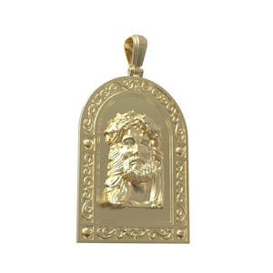 18k Solid Gold 3D Jesus Pendant on Icon, 45 Grams 14k Solid Gold Jesus Medallion Pendant for Him. Large Jesus Pendant, Religious Gift
