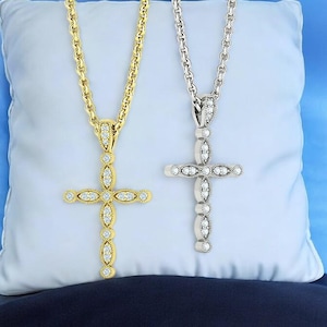 Diamond Cross Necklace, 14k Solid Gold Diamond Cross for Her, 1&quot; x 0.56&quot; Diamond Cross, Diamond Cross Necklace, Religious Gift, Baptism
