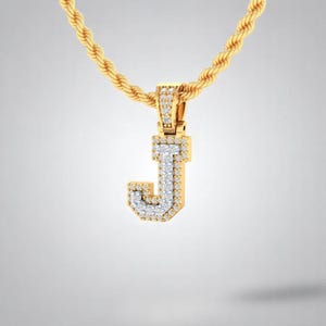 14K, 18K Solid Gold Letter J Diamond Pendant, Initial J Diamond Pendant, Unisex Initial Pendant, Gift for Her, Letter Diamond Pendant