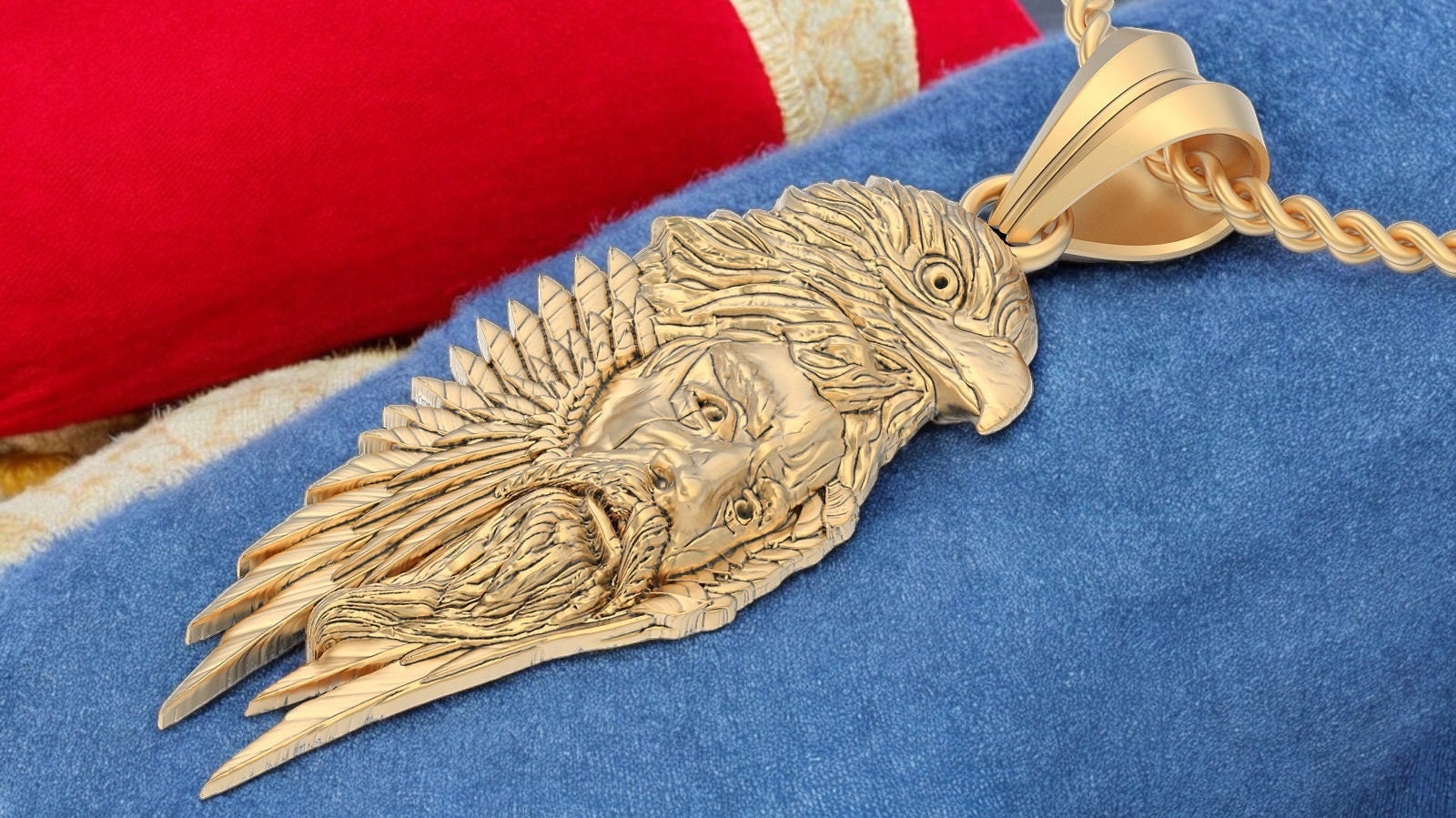thumbnail image 2 of 14K Solid Yellow Gold Eagle Pendant – Made In Italy – Unisex Religious/Patriotic 2 of 3