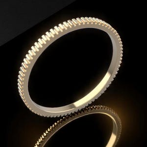 14k Solid Gold Vertical Line Stacking Ring, 1.5mm Vertical Line Wedding Band, Thin Wedding Band, Solid Gold Wedding band with Lines Her Gift