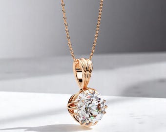 Collana con diamante solitario taglio rotondo da 1 carato certificato IGI, incastonato a griffe, per lei, regalo per lei.