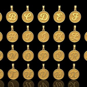 14K Solid Gold Initial Round Pendant, Gold Letter Initial, Gold Initial, Round Initial Gold Charm, Letter Necklace, Initial Necklace A to Z