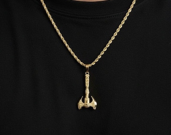 14K Solid Gold Battle Axe Pendant, Unisex Jewelry