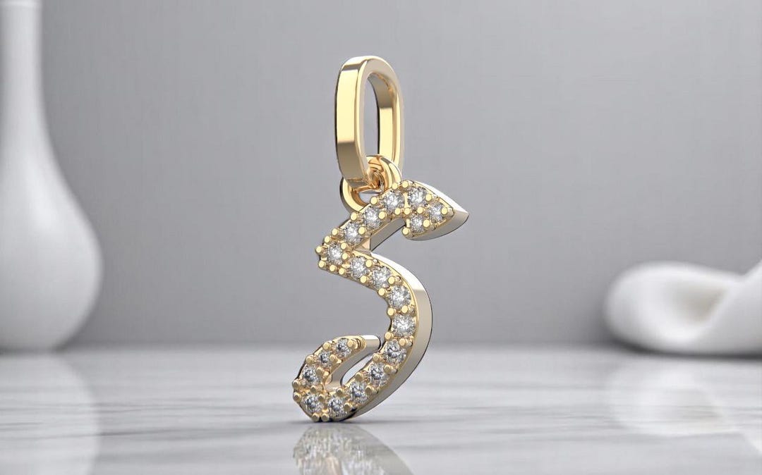 14K, 18K Solid Gold Diamond Initial S Necklace, Diamond Personalized ...