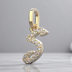 14K, 18K Solid Gold Diamond Initial S Necklace, Diamond Personalized Initial, Cursive Diamond Initial Necklace, Letter Pendant, Initial S