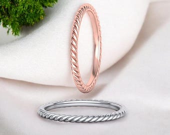 14k Solid Gold Twisted Rope Ring | Braided Wedding Band | Dainty Statement Ring | 1.80mm Width | Minimalist Gold Jewelry