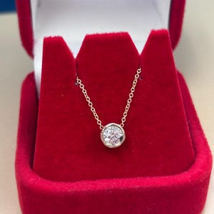 14K Solid Gold .50Ctw Bezel Set Diamond Necklace, Dainty 0.50Ctw Diamond Necklace for Her, Bezel Set Diamond Necklace, Gift for Her