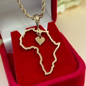14K Solid Gold Africa Pendant with Heart, Africa Heart Pendant, Gold Africa Pendant, Unisex Africa Heart Pendant, Gift for Her
