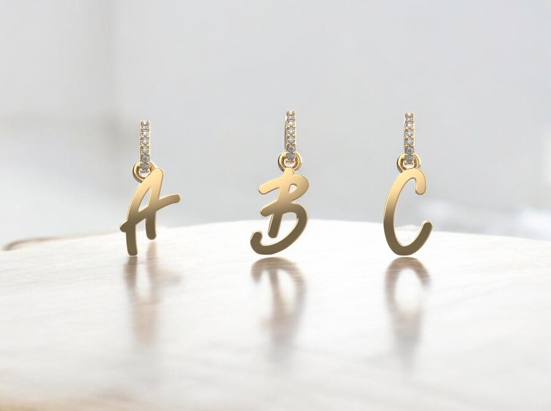 14K Solid Gold Initial Necklace, Gold Personalized Initial, Cursive ...