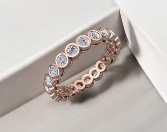1.50CTW 14k Solid Gold Eternity Bezel Set Diamond Ring, Bezel Set Diamond Ring for Her, Eternity Diamond Ring, Gift for Her