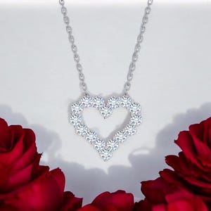 1.60 CTW Diamond Heart Necklace, 14k Solid Gold Lab Diamond Necklace, Heart Diamond Necklace for Her, Heart Shape Necklace with Diamonds