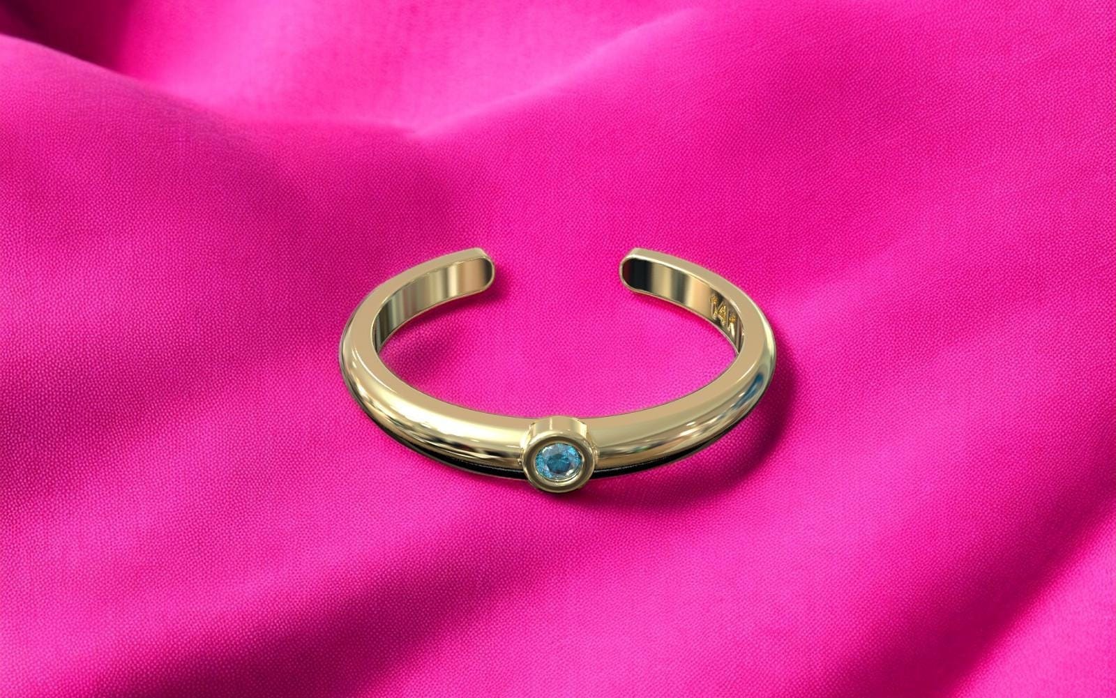 14k, 18k Solid Gold Women's Toe Ring With Birthstone, Dome Toe Ring ...