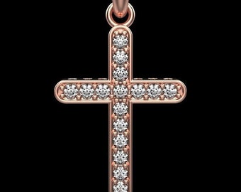 Colgante de cruz de diamantes de oro macizo de 14 k, colgante de cruz de diamantes, cruz unisex con diamantes, colgante de oro de cruz de diamantes, regalo para ella