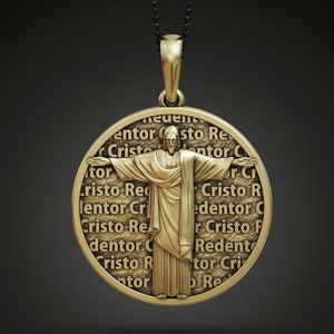 14k Solid Gold Jesus Christ Pendant, 20 Grams 14k Gold Jesus Redeemer Pendant, Round Jesus Pendant, Gold Jesus Pendant, Gift for Her