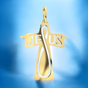 14k Solid Gold Jesus Cross Pendant, Gold Cross Unique Design Jesus Pendant, Unisex Cross, Cross Gold Pendant, Stylish Gold Cross