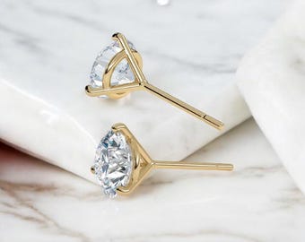 0.75 Carat Diamond Stud Lab Grown Diamonds CVD Earring Stud Earrings, D Color - VVS1 Clarity, 14k Solid Gold Round Diamond Earrings 3 Prong