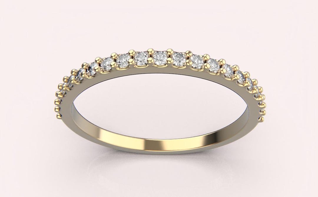 14K Solid Gold Diamond Half Eternity Ring – Dainty Wedding Band for Her ...