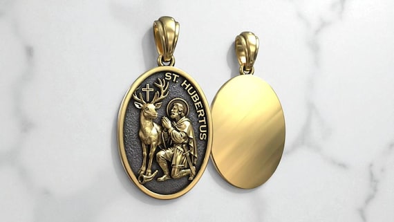 Saint Hubert Oval Medallion Pendant – 14k/18k Solid Gold | Patron
