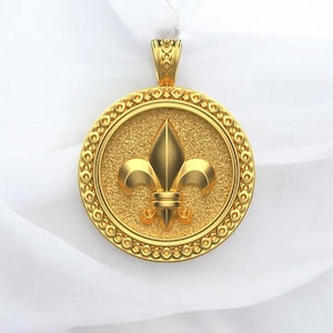 14k Solid Gold Fleur De List Pendant, 24mm Solid Gold Fleur De List Pendant, Unisex Fleur De Lis Pendant, Gift for Him