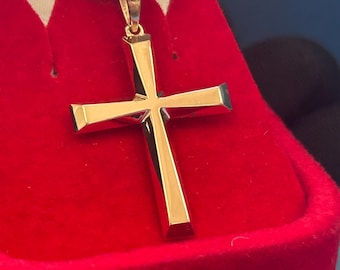10k/14k/18k Solid Gold Cross Pendant, Simple Gold Cross Pendant , Unisex Gold Cross, Basic Cross Gold Pendant, Big Bail for 7.5mm Chain