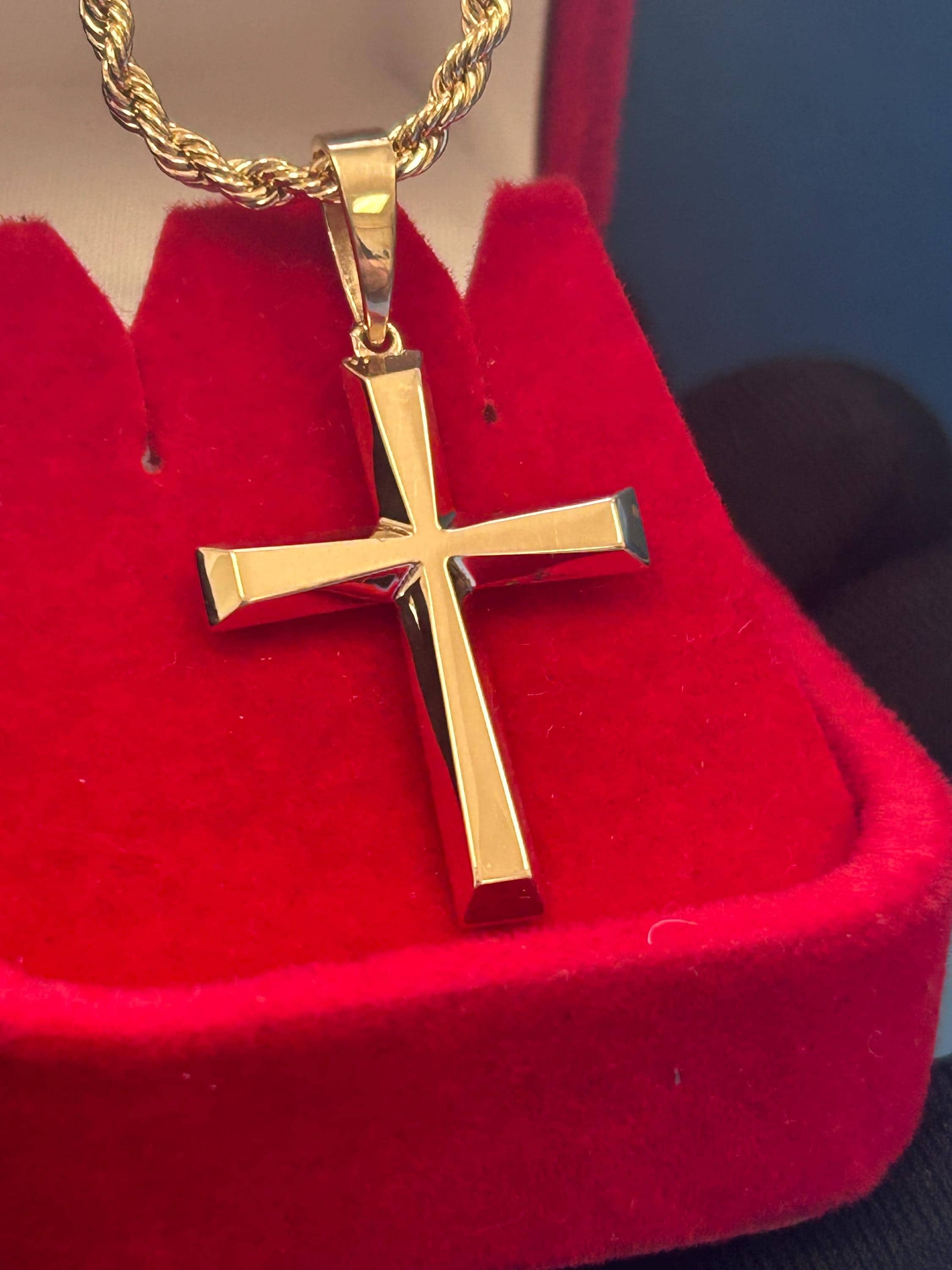 Solid 14k Yellow Gold MINI CROSS Charm Pendant