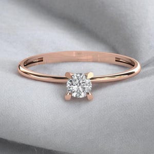 14k solider zierlicher Gold Solitärring, 0,25 Karat Diamant Ehering, dünner Golddiamantring für sie, minimalistischer Versprechensring, Geschenk für sie