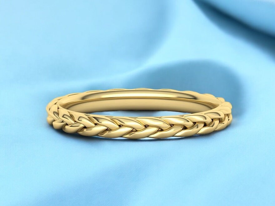 14k Solid Gold Braided Stackable Ring, 2.60mm Braided Ring, Stackable ...