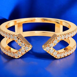 Diamond Split Shank Open End Lab Diamond Ring, 14k Solid Gold Split Shank Diamond Ring for Her, Manmade Diamond Ring for Her, Gift for Her