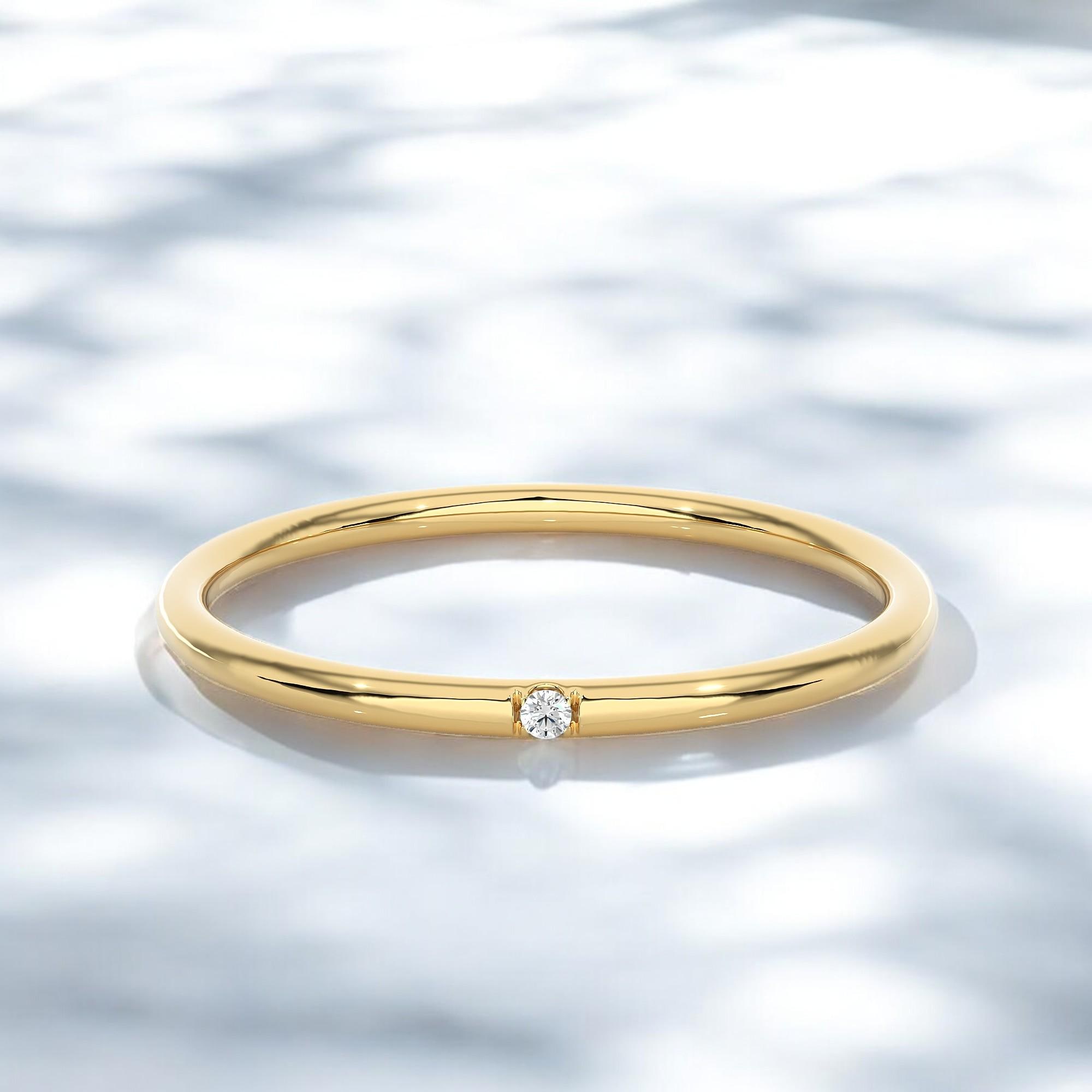 14k Solid Gold Single Diamond Ring, Dainty Diamond Ring for Her, Thin 14k Solid Gold Single Diamond Ring, Dainty Diamond Ring for Her, Thin