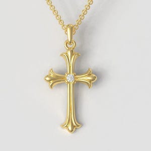 14k Solid Gold Diamond Cross Necklace, Solid Gold Cross Pendant with Diamond, Baptism Gift, Diamond Cross Necklace for Her, Gift for Her