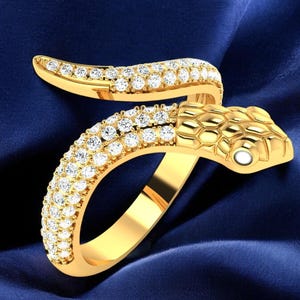14k Solid Gold Diamond Snake Ring, Diamond Snake Ring for Her, Statement Ring for Her, Diamond Serpent Ring, Snake Wraparound Ring for Her