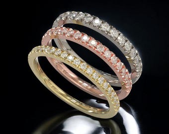Anillo de diamantes de media eternidad de 1,3 mm, 1,6 mm y 1,9 mm, alianza de boda de media eternidad con diamantes de oro macizo de 14 k, anillo de aniversario de diamantes, regalo para ella