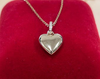 14k Solid Gold Puffy Herz Halskette mit Diamanten, Diamant Puffy Herz Halskette für Sie, Puffy Gold Herz Anhänger, Gold Herz Anhänger, Geschenk