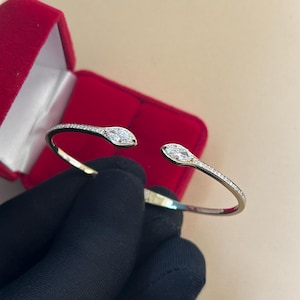 14k Solid Gold Bangle Bracelet with Diamonds, Diamond Bangle Bracelet, Diamond Bracelet with Marquise Diamonds, Gift for Her