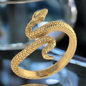 18k Solid Gold Snake Ring, 18k Gold Snake Ring, Statement Ring for Women, Dainty Gold Serpent Statement Ring, Snake Wraparound Ring for Her
