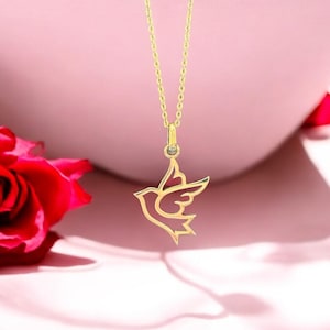 14k Solid Gold Dove Necklace, 14k Solid Gold Bird Necklace, Dove Gold Necklace, Unique Necklace Pendant for Her, Dove Necklace Gift for Her