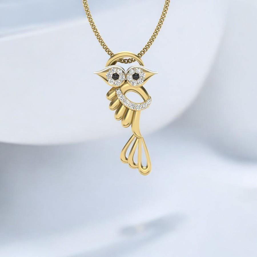 14k Solid Gold Dainty Owl Necklace , Owl Necklace for Her, Gold Owl Necklace with Diamonds, Owl Pend